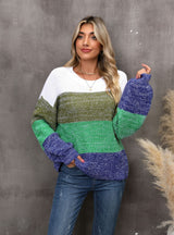 Spliced Contrast Loose Pullover Sweater