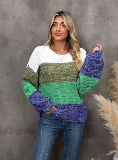 Spliced Contrast Loose Pullover Sweater