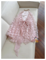 Pink Tulle 3D Flower Halter Short Prom Dress
