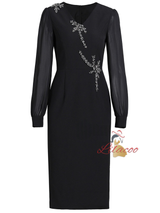 Red Long Sleeve V-neck Mother Of The Bride Dress