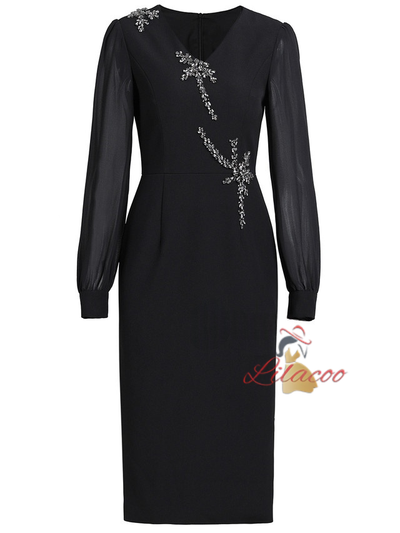 Red Long Sleeve V-neck Mother Of The Bride Dress