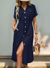 V-neck Pocket Solid Color Dress