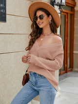 Solid Color Knitted V-neck Sweater