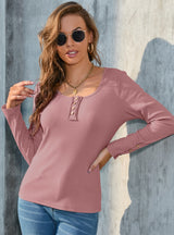 Round Neck Long Sleeve Solid Color T-shirt
