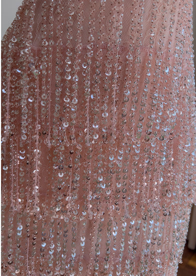 Pink Sequins Beading Straps Prom Dress