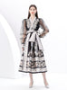 V-neck Lantern Sleeve Long Retro Print Dress