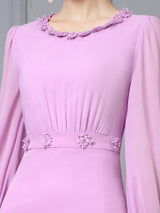 Pink Purple Long Sleeve Mother Of The Bride Dress