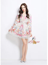 Retro Lace Stitching V-neck Dress