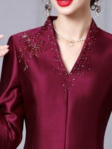 Burgundy Satin Short Sleeve Mother Of The Bride Dress