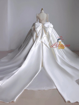 White Satin Long Sleeve Backless Beading Wedding Dress