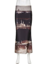 Retro Printed Elastic Fishtail Skirt