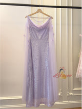 Purple Sequins Tulle Sleeveless Prom Dress