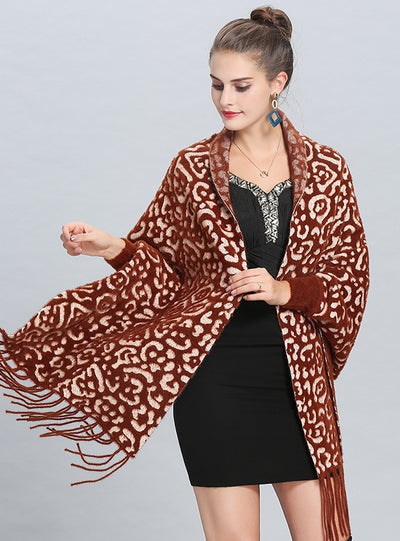 Jacquard Long Tassel Knitted Shawl