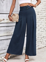 Solid Color High Waist Wide Leg Casual Pants