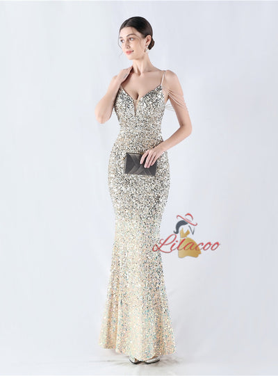 Mermaid Spaghetti Straps Beading Prom Dress