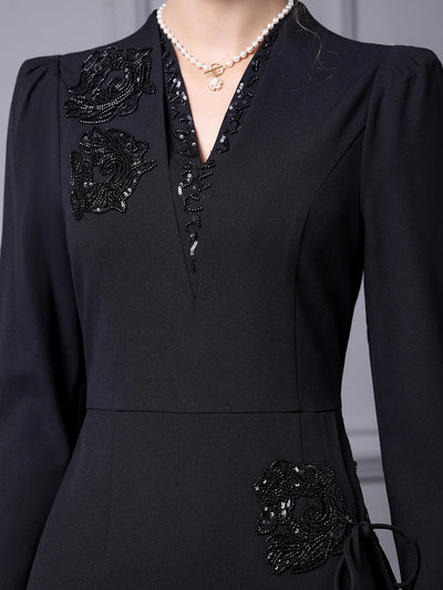 Black Beading Sequins Mother Of The Bride Dress