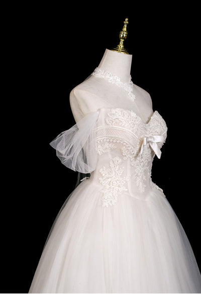 White Tulle Lace Off the Shoulder Wedding Dress