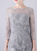 Gray Chiffon Lace Mother Of The Bride Dress