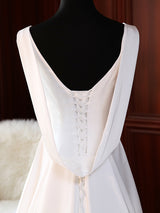 White Satin Sleeveless Wedding Dress