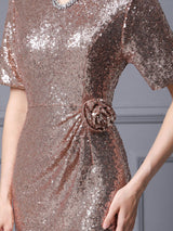 Champagne Sequins Short Sleeve Mother Of The Bride Dress