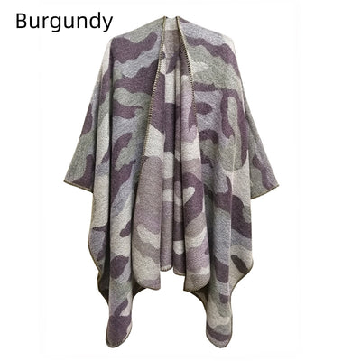 Jacquard Thick Camouflage Split Shawl
