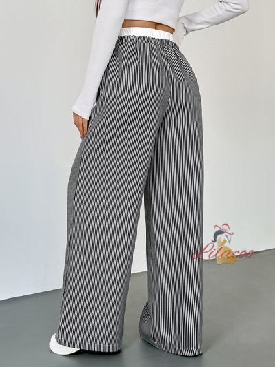 Contrast Stitching Striped Casual Straight Pants