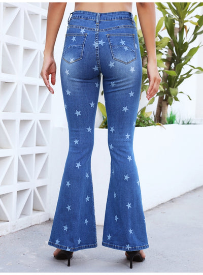 Colour Matching Striped Star Print Jeans