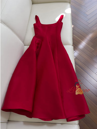 Red Straps Sleeveless Prom Dress