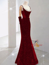 Mermaid Sequins Straps Beading Prom Dress
