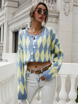 Single-breasted Printed Round Neck Sweater Coat