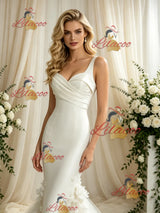 Ivory Mermaud Tulle Straps Flower Wedding Dress