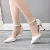 9.5cm White Lace Flower Thin Heels Bridal Shoes
