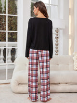 Casual Plaid Trousers Long-sleeved Pajamas