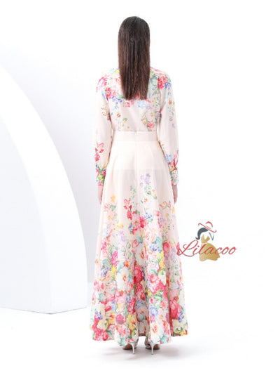 Retro Long Print Dress Two-piece Suit