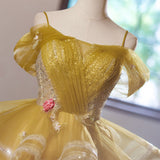 Yellow Sequins Tulle Homecoming Dress