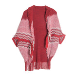 Bat Sleeve Knitted Fringed Shawl