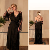 Long Sleeve Satin Long Bathrobe Pajamas