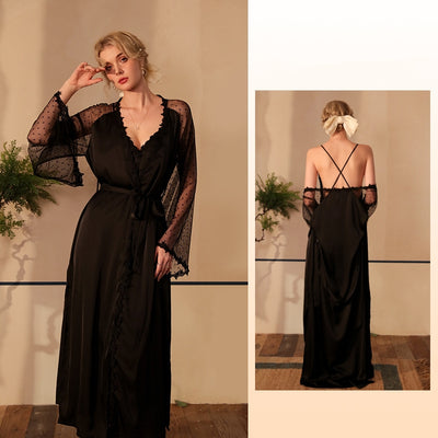 Long Sleeve Satin Long Bathrobe Pajamas