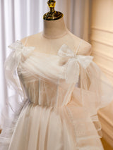 White Tulle Pearls Homecoming Dress