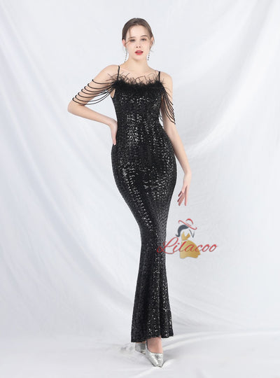 Mermaid Sequins Spaghetti Straps Beading Prom Dress