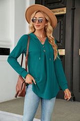 V-neck Loose Long-sleeved Hooded Top