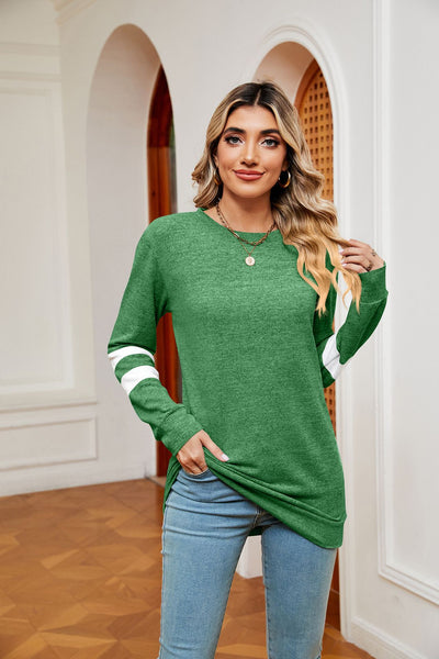Round Neck Stitching Loose Long Sleeve T-shirt
