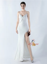 Sequins Straps Beading Split Prom Dress