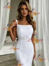White Mermaid Lace Straps Wedding Dress