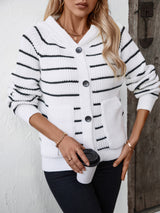 Hooded Striped Knit Cardigan Sweater