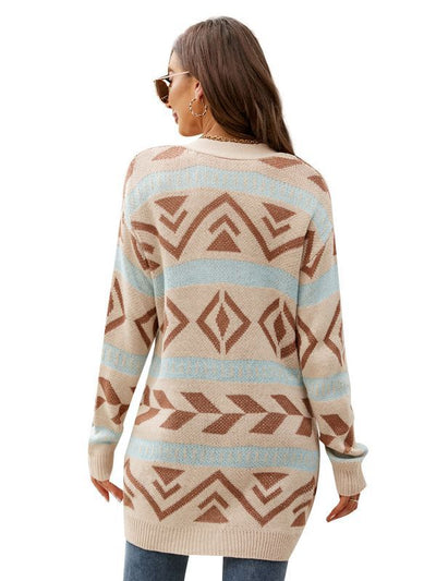 Diamond Loose Cardigan Jacquard Sweater Coat