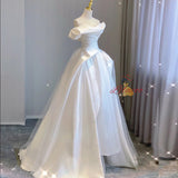 White Satin Tulle Pleats Wedding Dress