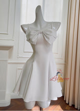 White Sling Bow Short Dress