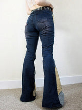 Multi-color Stitching Irregularly Washed Jeans