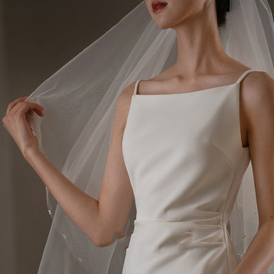 White Spaghetti Straps Pleats Wedding Dress